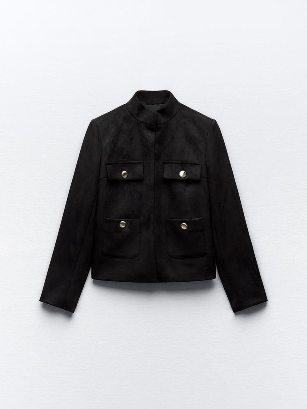 Women's Black Military-Style Faux Suede Jacket. Size SM